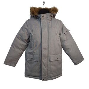 Swiss Tech Kids' Charcoal Puffer Coat with Faux Fur Hood
